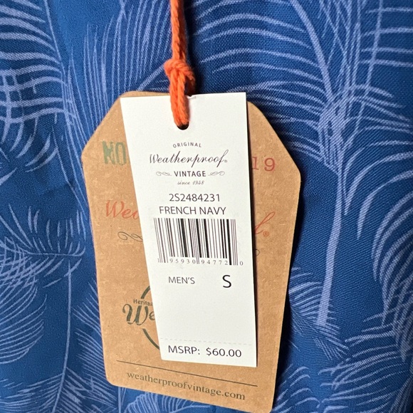 Weatherproof Vintage Navy Tropical Short Sleeve Button Up Shirt Size S NWT $60 - Picture 3 of 6